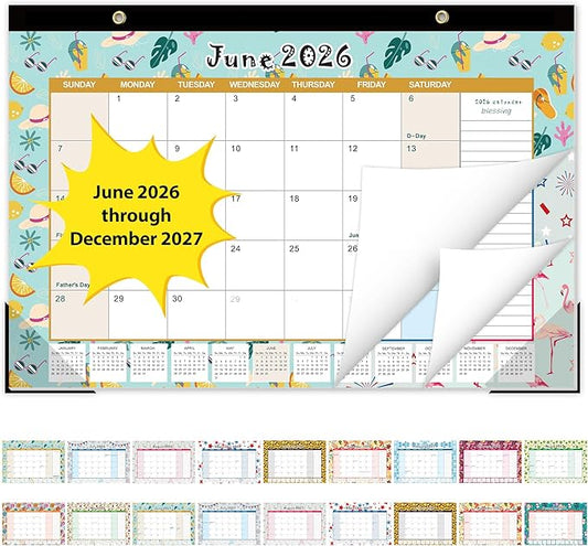GuassLee Desk Calendar 2026-2027, Desktop Calendar Monthly Pages 17" x 11.5" Runs from Jun.2026 to Dec. 2027-19 Monthly Hanging Calendar with Corner Protectors for School, Home and Office