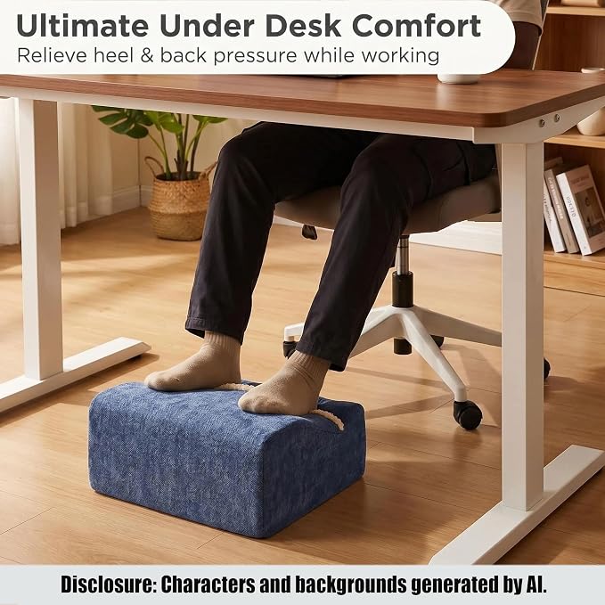 Foot Rest for Under Desk at Work, Office Footrest with Warm Feet Pocket,Ergonomic Under Desk Footrest with Washable Cover, Stool for Office Chair & Back &Pain Relief(Blue+)