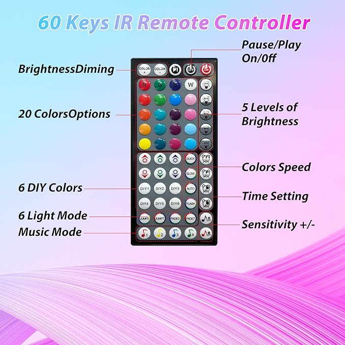 Ledagic 130 ft LED Lights for Bedroom Music Sync RGB LED Strip Lights with APP & Remote Control LED Lights for Room Home Party Christmas Wall Decor (2 Rolls of 65ft)