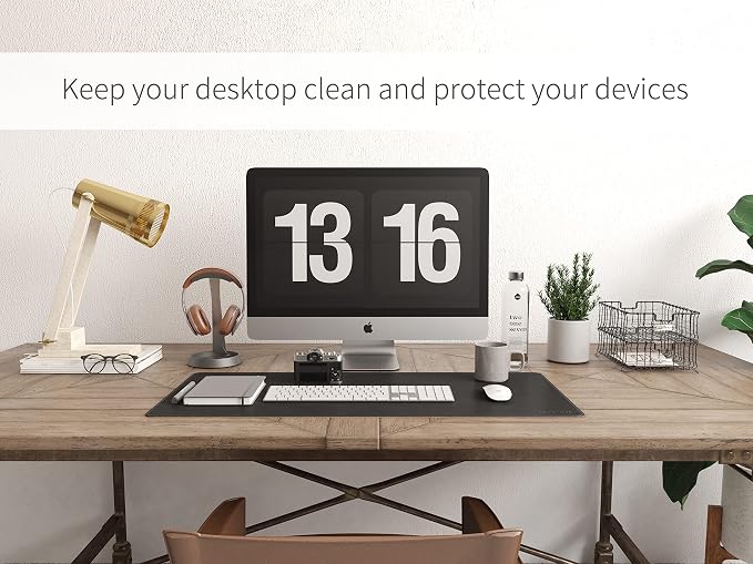 RENMTURE Dual-Sided Mouse Pad, Natural Cork & PU Leather Large Desk Pad for Office and Home Work, Desk Protector Non-Slip, Waterproof, Easy Clean (Black, 36"x17")