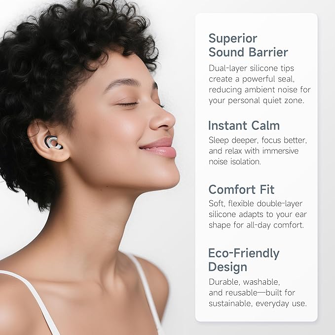 Ear Plugs for Sleeping, 50dB Noise Cancelling Earbuds for Noise Snoring & Reduction, Earplugs for Sleep, Reusable Silicone Earplugs for Travel, Sider Sleepers Airplane (Black White)