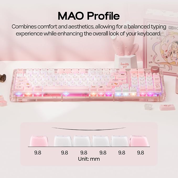 KiiBOOM Cute Cat Keycaps Set, Mao Profile, PBT/PC Keycap for MX Switches Mechanical Keyboard, Compatible with 60%, 65%, 75%, TKL, 96%, Full-Sized Layout (Mewsic)