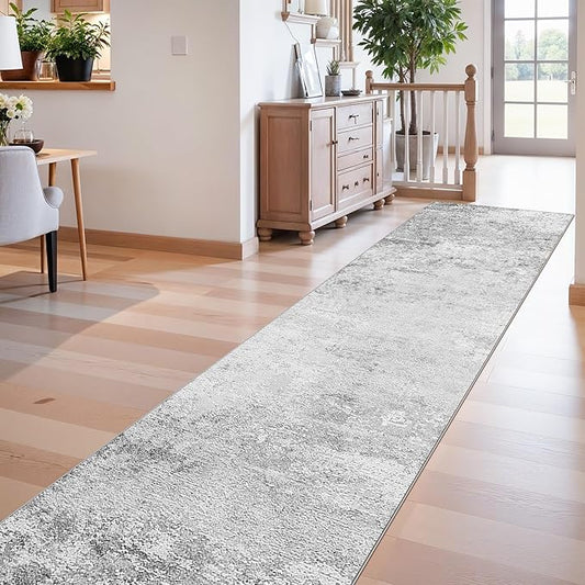 Abstract Washable 2x10 Runner Rug: Non-Slip Entryway Hallway Kitchen Rugs Indoor Low Pile Stain Resistant Carpet Soft Foldable Runners Ultra Thin Home Decor Gifts for Housholds/Newlyweds 2X10 Grey