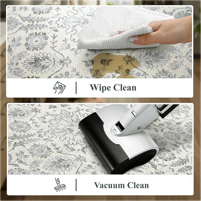 Collive Anti Fatigue Mats for Kitchen Floor, Cushioned Non Skid Kitchens Rug Sets of 2 Waterproof Padded Sink Rugs, Boho Floral Rug Comfort Standing Mat for Home Office, 17.3"x28" + 17.3"x47"
