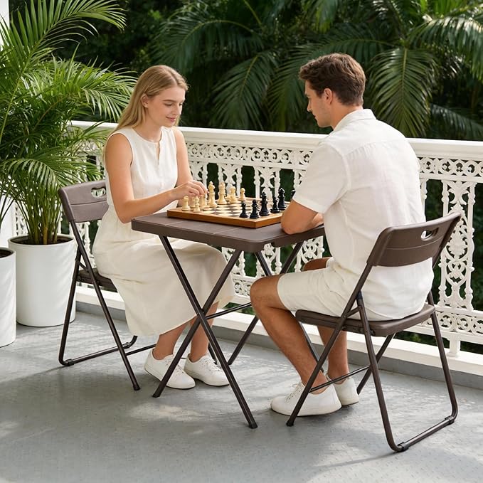 Folding Table, 27" Small Foldable Table No Assembly, Square Folding Card Table with Heavy-Duty Steel Frame, Portable Indoor Outdoor Tables for Camping, Patio, Picnic, RV, Dorm, Small Spaces