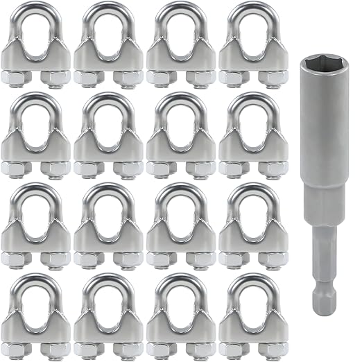 16PCS M4 3/16-1/8 Inches Stainless Steel Wire Rope Clips Cable Clamps | Corrosion resistant stainless steel,easy to install with 1 nut driver