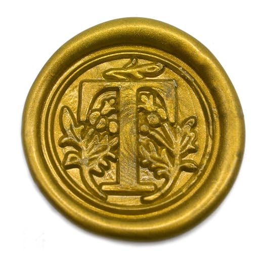 Medieval Initial Alphabet Sealing Wax Stamps, Brass Head Wooden Handle, for Thanksgiving Card/Envelope/Gift Wrap/Wedding Engagement Party Invitation -Letter T