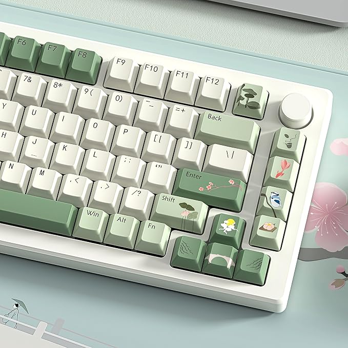 dagaladoo Keyboard keycaps Set,Matcha Green PBT keycaps 60% 75% 100%,dye-Sublimation Cherry Profile Custom Keyboard caps for Cherry-mx Full Size Retro Mechanical Keyboard,Spring Tea,134keys