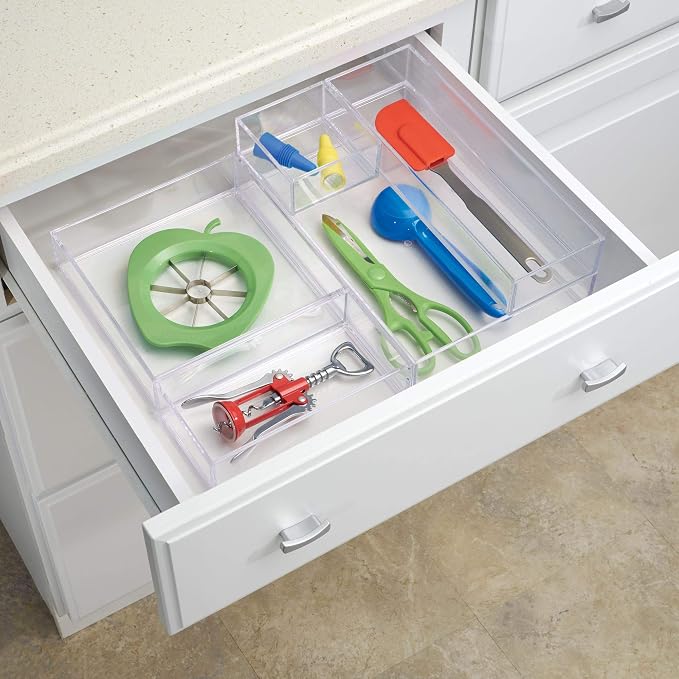 iDesign Clarity Plastic Drawer Organizer for Vanity, Countertop, Bathroom, Kitchen and Cabinet Storage, 8" x 4" x 2", Clear | Vanity Organizer, Desk Drawer Organizer