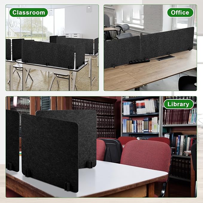 Buryeah 3 Pcs Desk Divider Desk Partition 23.6 x 47.2, 23.6 x 23.6 Stand up Freestanding Cubicle Privacy Panel Reducing Noise Visual Distraction Divider for Office Home School(Deep Gray)