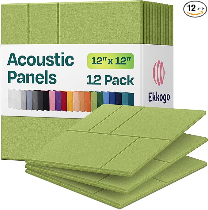 Acoustic Panels 12-Pack Soundproof Wall Panels 12"x12"x0.4" Decorative Sound Dampening for Your Home, Office, Studio, Bedroom & More with Unique GridFrame Carving [Gin Green]