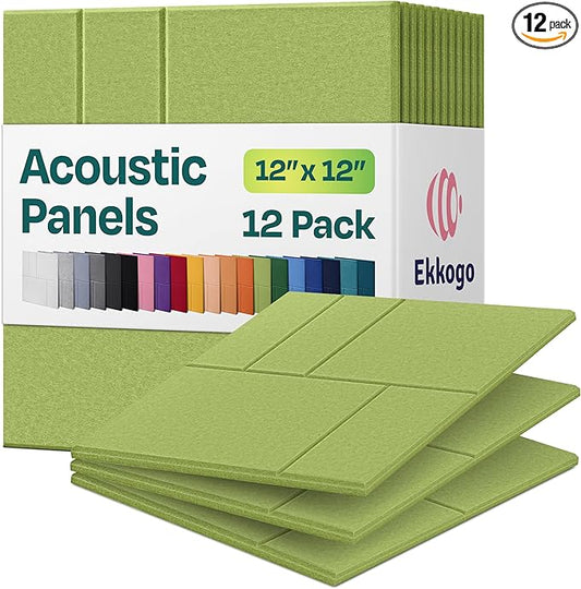 Acoustic Panels 12-Pack Soundproof Wall Panels 12"x12"x0.4" Decorative Sound Dampening for Your Home, Office, Studio, Bedroom & More with Unique GridFrame Carving [Gin Green]
