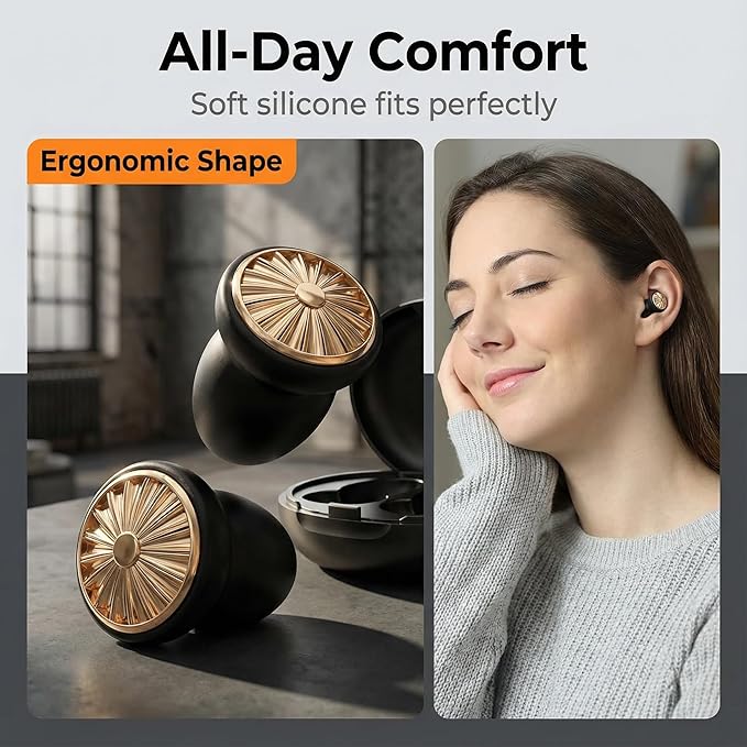 2026 airbag Type Noise reducing Silicone earplugs, Reusable earplugs for Sleep Noise Reduction, Music Concerts, Motorcycles, Travel and Hearing Protection 48dB -8 XS/S/M/L earplugs (Black Gold)