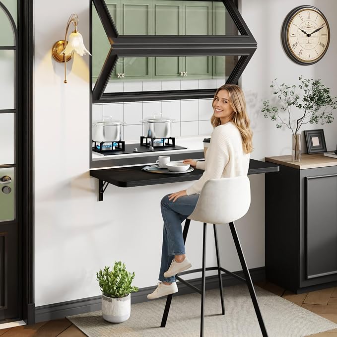 Dogsky Home Office Folding Desk - Foldable Wall Mounted Computer Table - Floating Pine Wood Fold Down Wall Desk - 36 Inch Morden Folding Shelf for Small Spaces, Home Office, Laundry Room, Black
