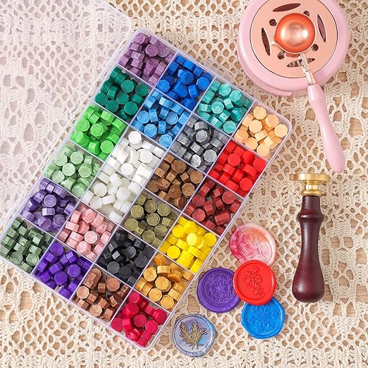 Wax Seal Stamp Kit - 630 Pcs Wax Beads, Gift Box, Warmer, Metallic Pens, Envelopes, Stamp Set for Gifts & Decoration