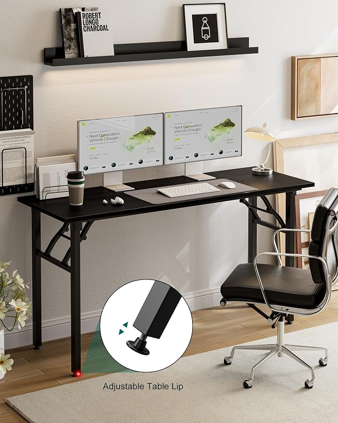 Frylr Small Folding Computer Desk – Portable 55.1 Inch Foldable Laptop Table, Collapsible and Compact for Easy and Fast Setup, Lightweight for Small Spaces, Home Craft and Study Use, Dark Oak