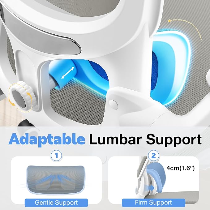 ALLGOD Ergonomic Office Chair, Breathable Mesh Ergonomic Desk Chair with Adjustable Lumbar Support, Flip-up Armrests, Computer Chairs Comfortable for Home, Office, Work, 300lbs, LightGray, Upgrade