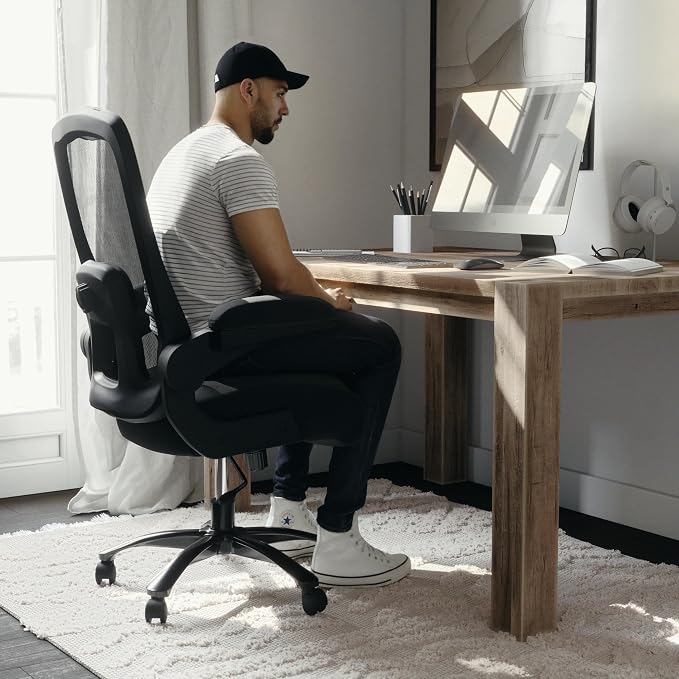 Flash Furniture Big & Tall Mesh Swivel Office Chair, Black | Mesh Back, Lumbar and Back Support, Flip-Up Arms