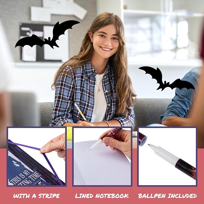 Wednesday A5 Notebook and Ballpoint Pen Set for Girls Teens Journal School Supplies Lined Notepad Cute Stationery Set Writing Kit Gifts for Girls