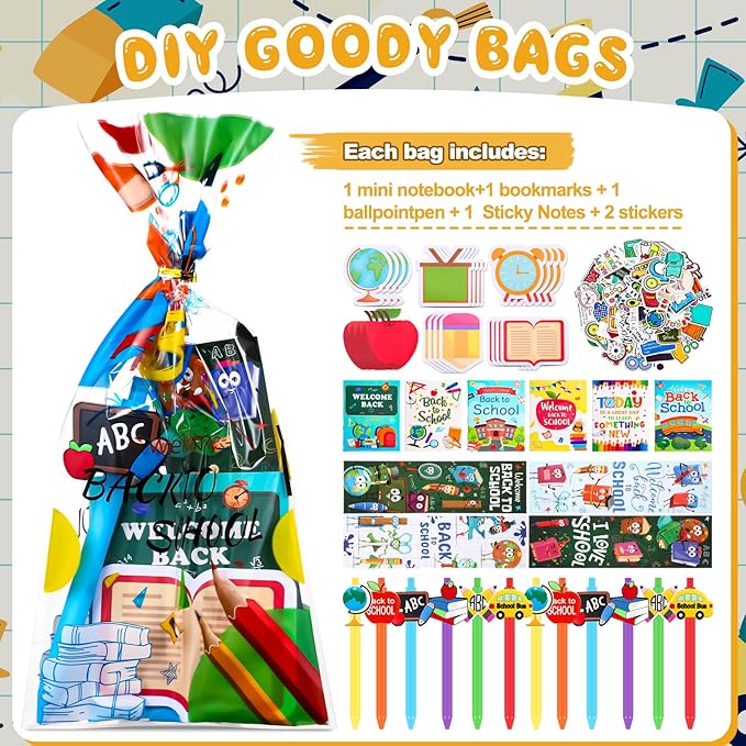 194 Pcs Back to School Stationery Set for Students First Day of School Essentials Includes Gift Bags Notebook Sticker Ballpoint Pen Bookmark for Classroom Gifts Rewards Prize Favors Supplies