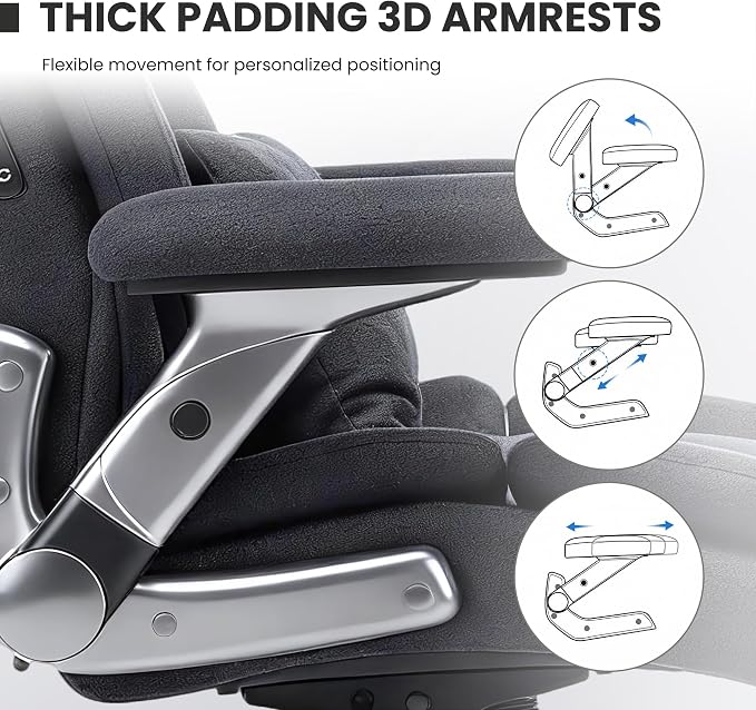 400lbs Big and Tall Executive Chair, Heavy Duty High Back Home Desk Chair | Ergonomic Office Chairs with 3D Kneading Massage, 3D Armrests, 5 Quiet Dual Rubber Wheel, Thick Pocket Spring Cushion