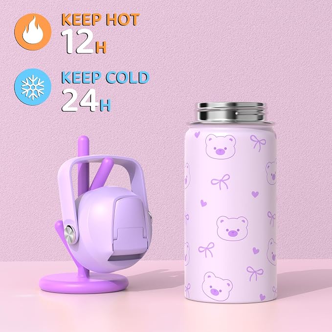 ACESAK Backpack for Girls with Insulated Water Bottle - 4 PCS Cute Girls Backpack with Lunch Box, Pencil Case & Kids Cup Set - 14oz Kids Water Bottle with Straw Set Back to School Supplies (Purple)