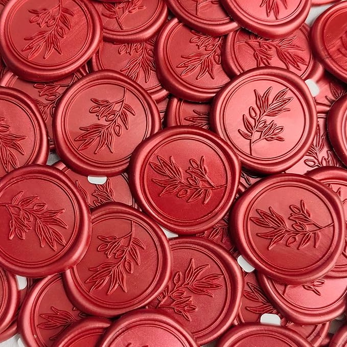 50 Pcs Red Wax Seal Stickers Self- Adhesive Wedding Invitation Seal Stickers, Perfect for Invitation Cards, Envelopes Christmas Cards, Gift Wrapping, Party Menu Decor