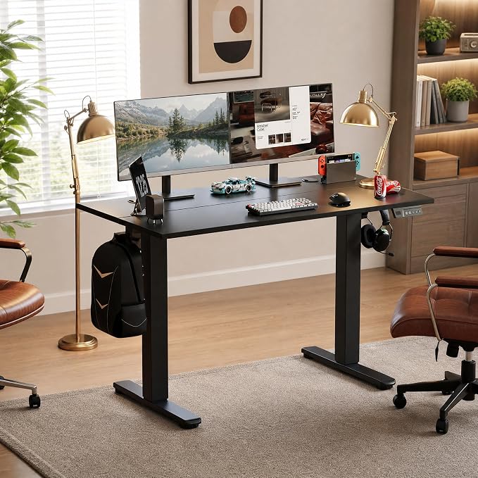 Claiks 40 x 24 Inch Black Electric Standing Desk | Adjustable Height, Sit Stand, 3 Memory Presets, Cable Management, Space-Optimized, Home Office & Bedroom