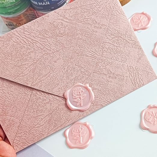 25 Pcs Pink Rose Wax Seal Stickers, Pink Wax Seal for Wedding Invitation, Easy to Use and Good Adhesion Rose Envelope Stickers, Wedding Invitation Accessories