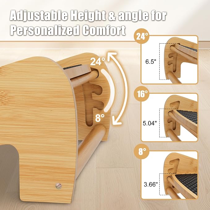 Upgraded Under Desk footrest- Bamboo Ergonomic Adjustable Footrest with 3 Height & Angle Settings,Pebble Massage Surface for Improved Posture and Blood Circulation,Home & Office