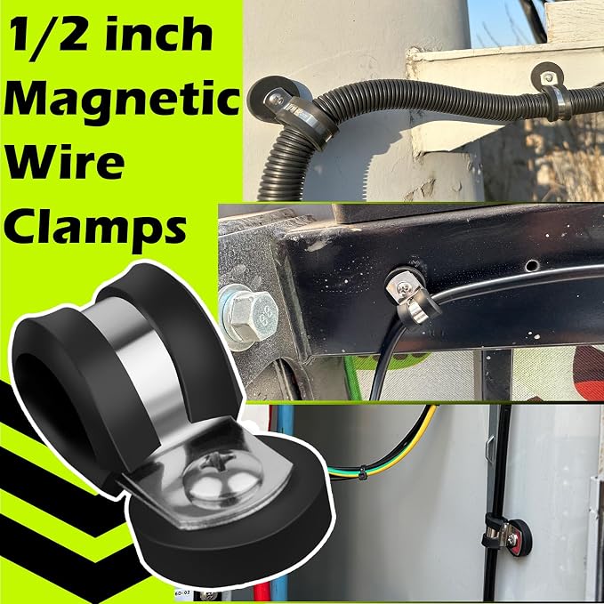 Magnetic Cable Clamps, 1/2 Inch Rubber Cushioned Insulated Clamps, 8 Pcs Stainless Steel Cable Clamp, Strong Magnetic Cables Clips for Wire Cord Tube Hose Lines Pipes