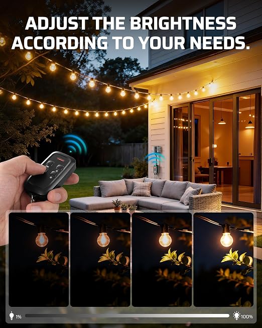 DEWENWILS Wi-Fi Matter Smart Dimmer Plug, Remote Control, 2 Grounded Outlets, Work with Alexa/Google Home, Support 200W Dimmable LED/400W Tungsten Bulbs, Outdoor Dimmer for String Lights, 2.4GHz Only