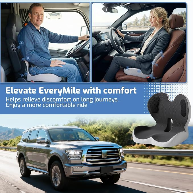 Seat Cushion,Memory Foam Chair Cushion for Office and Car,Ergonomic Coccyx Seat Cushion for Tailbone,Sciatic Nerve,Lower Back Pressure Relief,Lumbar Support Pilow for Office,Car,Truck,Desk Chair