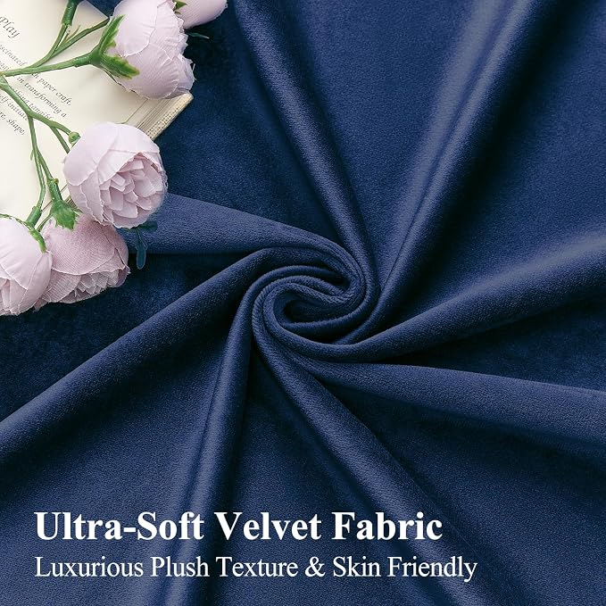AUSSPVOCT Extra Long Navy Blue Velvet Blackout Curtains 102 Inches, Noise Reducing Room Darkening Super Soft Luxury Thermal Insulated Drapes for Bedroom & Living Room, Back Tab & Rod Pocket, 2 Panels