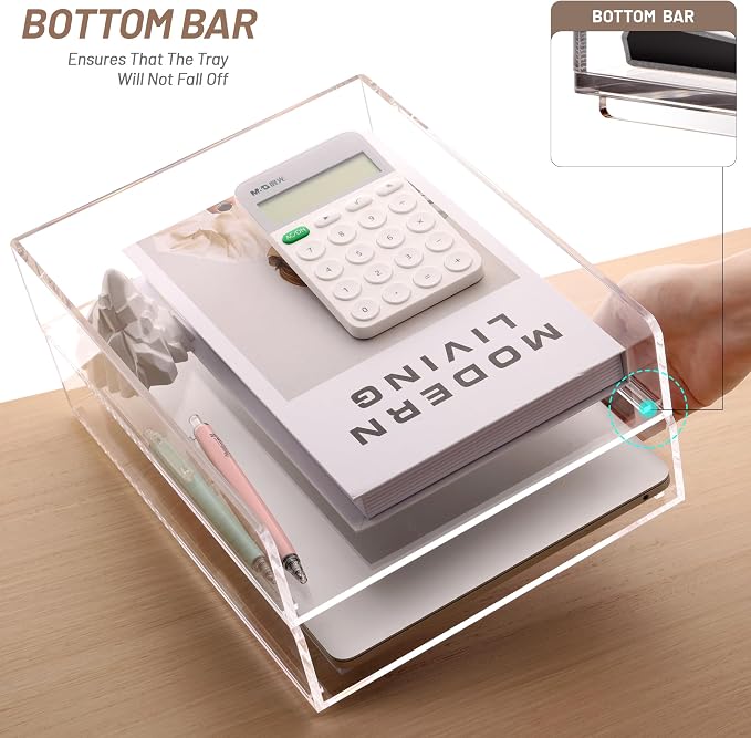 SANRUI Stackable Acrylic Desk Organizer, Paper Organizer for Desk, Letter Tray, Paper Sorter File Organizer for Office,Home or School, 2-Pack