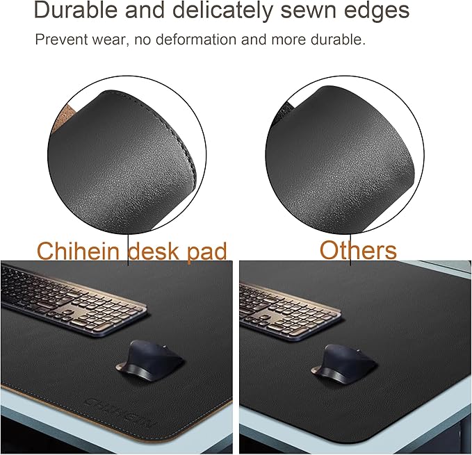 Chihein 47" x 20" 3XL PU Leather Desk Mat (Black/Gray), Dual Sided Desk Pad, Waterproof Computer Desk Bottle for Gaming, Office, Home