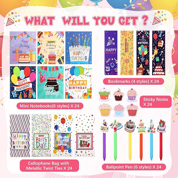 194 Pcs Birthday Return Gifts Birthday Classroom Stationery Party Favors Includes Notebook Ballpoint Pen Bookmark Sticky Notes Goodie Bag Stuffers Gifts School Student Rewards Prize