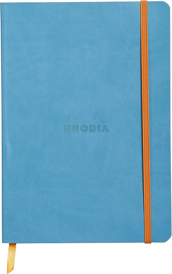 RHODIA 117407C - Soft Turquoise Notebook - A5 - Lined - 160 pages - Clairefontaine Ivory Paper 90 g/m - Bookmark, Elastic Closure - Faux Leather Cover - Rhodiarama Collection