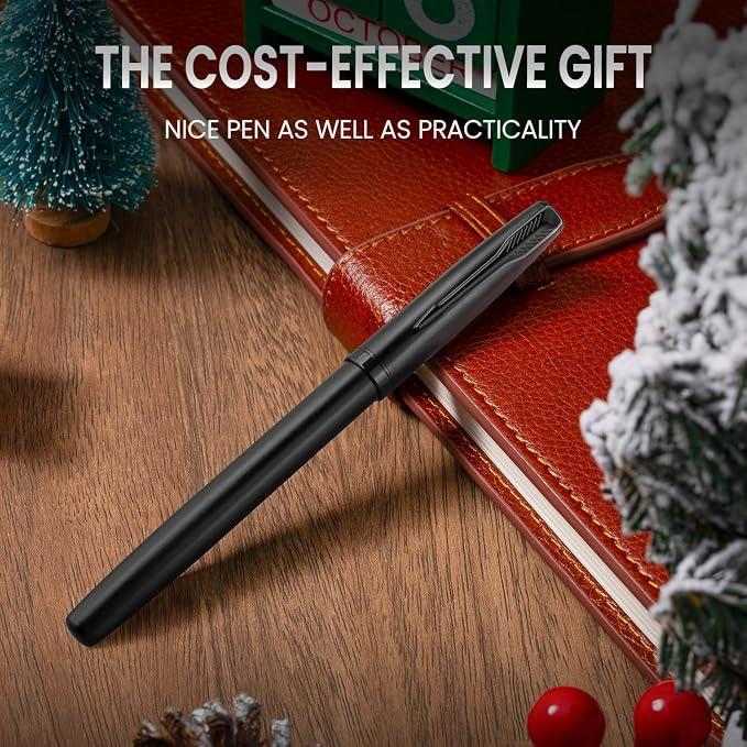 Origin-Joy Luxury Metal Pen Set, Professional Executive Heavy Nice Gift Pen with 3 Rollerball Refills 0.7mm for Men (Black, Capped & Simple)