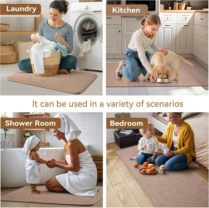 YDKGL Kitchen Rugs Mat Non Slip Washable, Linen-Look 0.3" Thick Soft Cushioned Absorbent Kitchen Mats for Floor, Mild Anti-Fatigue Runner Rug Sink Mat Laundry Standing Mats, Easy Clean, Brown 17"x47"
