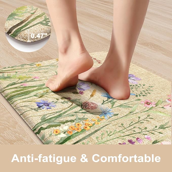 KIMODE Anti Fatigue Mats for Kitchen Floor, 24"x71" Farmhouse Kitchen Runner Rug, Non Slip Kitchen Mats for Floor, Cushioned Kitchen Floor Mats for Sink Laundry Office Desk Brown