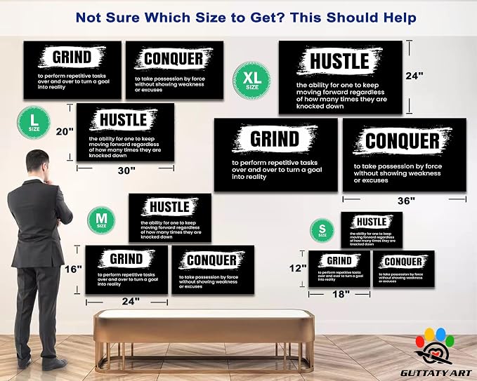 Office Wall Art - 3 Panel Motivational Wall Art, Inspirational Quotes Canvas Art for Home Office Wall Decor, Positive Quotes Wall Decor, Entrepreneur Grind Hustle Execution Poster Frame (20”x30”x3Pcs)