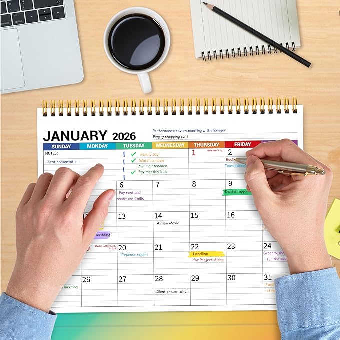 Desk Calendar 2026, Desktop Calendar 2026 Standing flip, 8.5’’ x 11’’, Jan 2026 - Dec 2026, Stand Up Calendar with Memo Pages, Large Ruled Blocks, Holidays, Thick Paper, Great for Home, School, Office