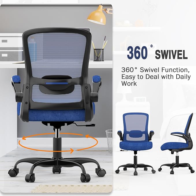 Mimoglad Office Chair, Ergonomic Desk Chair with Adjustable Lumbar Support, High Back Mesh Computer Chair with Flip-up Armrests-Task Chairs, Executive Chair for Home Office