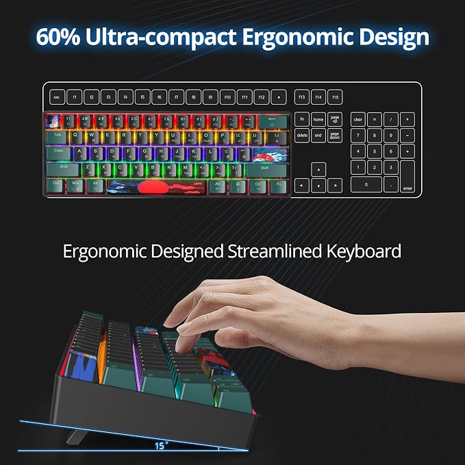 60 Percent Gaming Keyboard 61 Keys Mechanical Keyboard Rainbow Backlit Ultra Compact Wird Keyboard with Red Switches for Win Ps4/5 Xbox(61 Green)