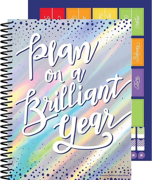 Carson Dellosa Sparkle and Shine Teacher Planner 2026-2027, Undated Holographic 8" x 11" Lesson Plan Book, Stickers, Class Schedule, Weekly Calendar School Supplies, Homeschool, Classroom Must Haves