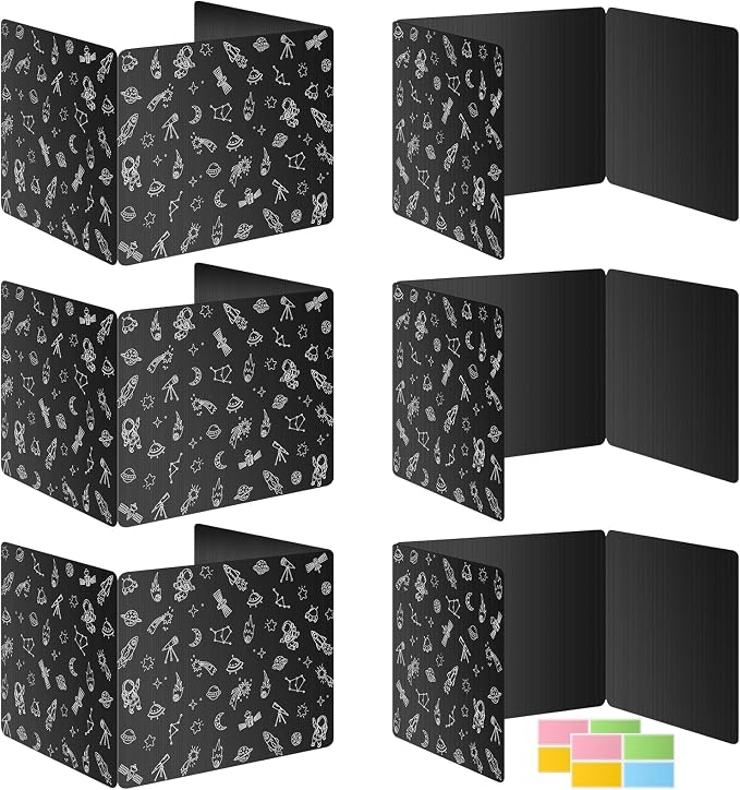 Black 6-Pack Desk Dividers for Students, Space Style Plastic Study Carrel Divider, Durable Testing Dividers for Classroom Teacher Supplies, Easy to Clean Privacy Shield Folder Boards for Student Desk