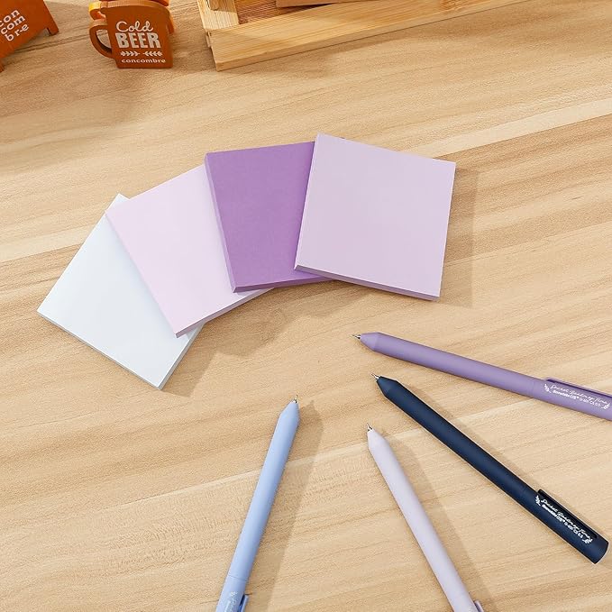 BAYTORY 320 Sheets Gradient Sticky Notes, 4 Pcs Rotatable Colored Gel Pens, Aesthetic Self-Stick Note & Multicolored Ink Pen, Colorful Memo Pads Easy to Post for Note Taking (Gradient Purple)