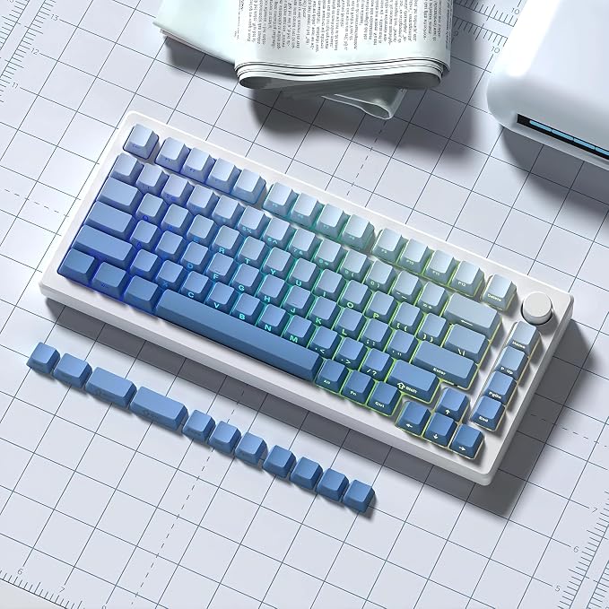 dagaladoo Double Shot PBT Keycaps Set, Shine Through Keyboard keycaps,Side Printed Custom Key caps 60% 75% 100%,OEM Profile Japanese keycap for Mechanical Keyboard MX Switch,Gradient Blue