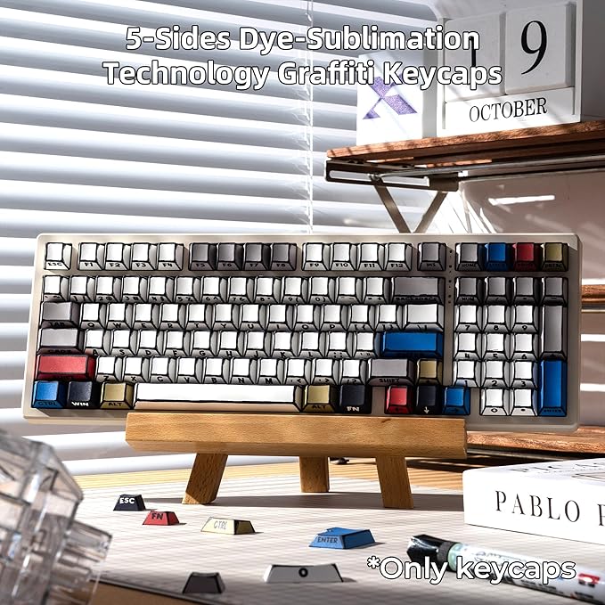 XVX Retro PBT Keycaps, Side Printed Keycap Set Cherry Profile, Dye Sublimation Graffiti Keyboard Keycaps Suitable for 60% 65% 75% 80% 100% MX Switches Mechanical Keyboard